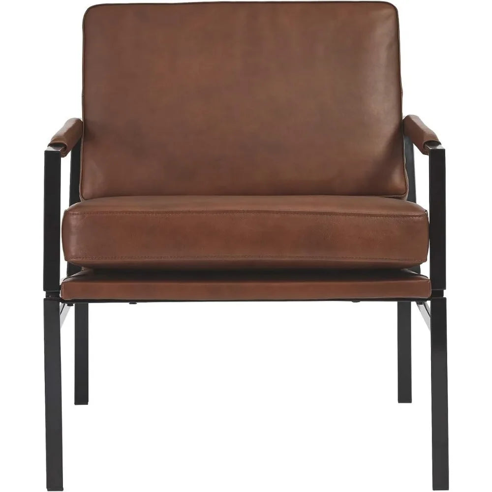 Mid-Century Modern Leather Accent Chair Living Room Chair Bed Brown Freight Free Chairs for Kitchen Relax Armchair 1-person Sofa