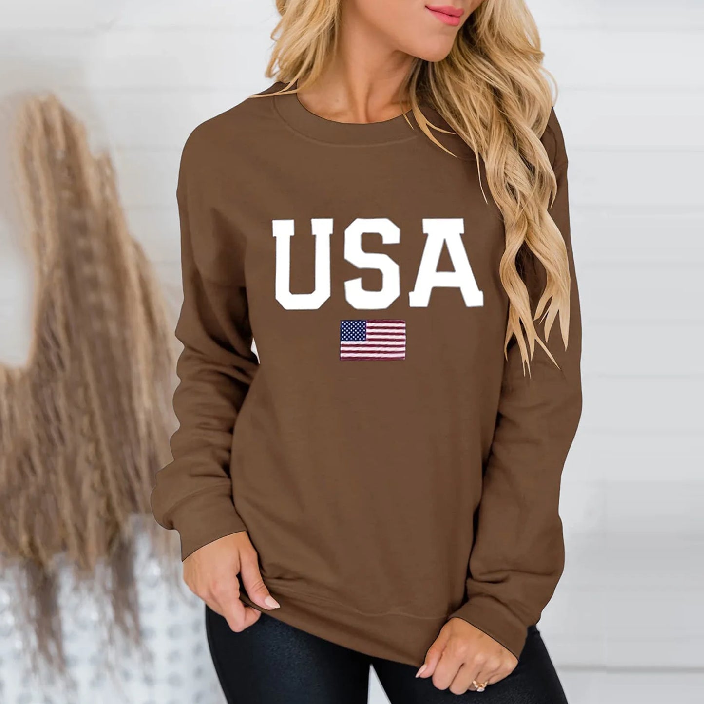 Letter USA Sweatshirt Women Fashion Long Sleeve Hoodies Chic Pullovers Tops Harajuku Jumper Casual Loose Sweatshirts Moletom