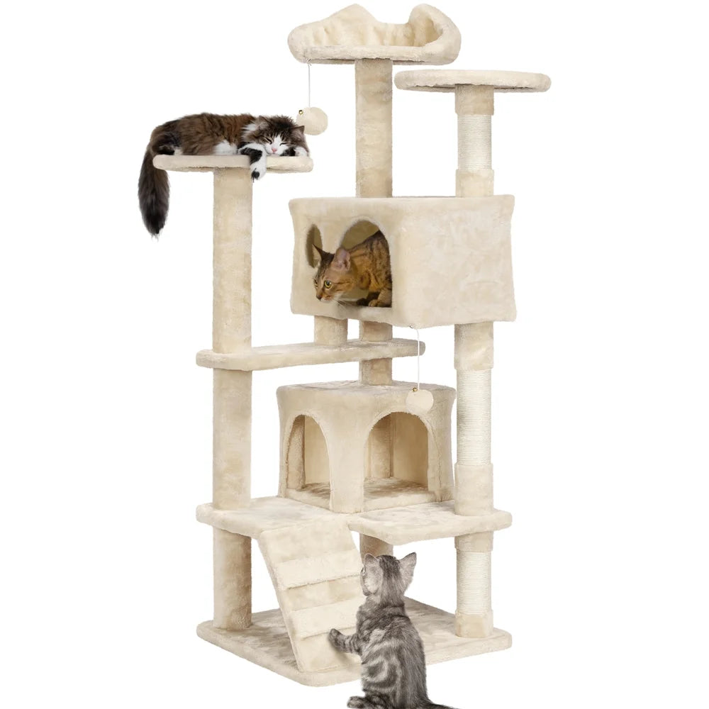 BOUSSACS 54.5"H Cat Tree Tower Multilevel Kitten Tree 2 Condos & 2 Fur Balls & 3 Scratching Posts ,cat Tree House