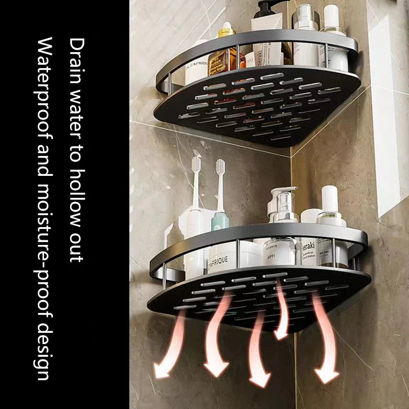 1pcs Punch Free Corner Bathroom Shelf Fixtures Wrought Storage Rack Kitchen Organizer Tripod Wall Shelf Bathroom Accessories