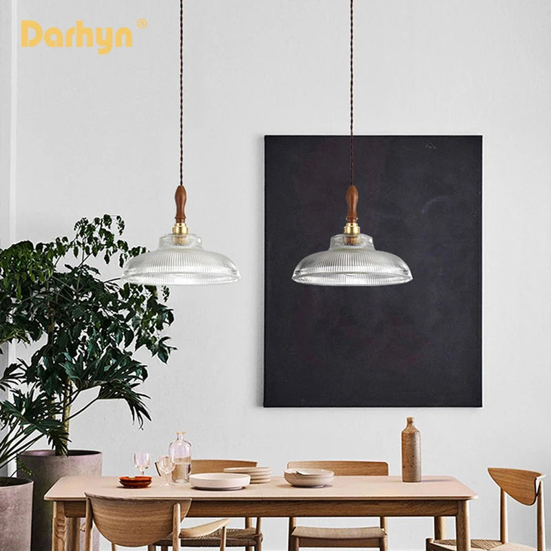 Nordic Wooden Glass Pendant Lights Retro Fixtures Home Lighting Bedroom Living Room  Hanging lamp Beside Copper Lamp Luminaire