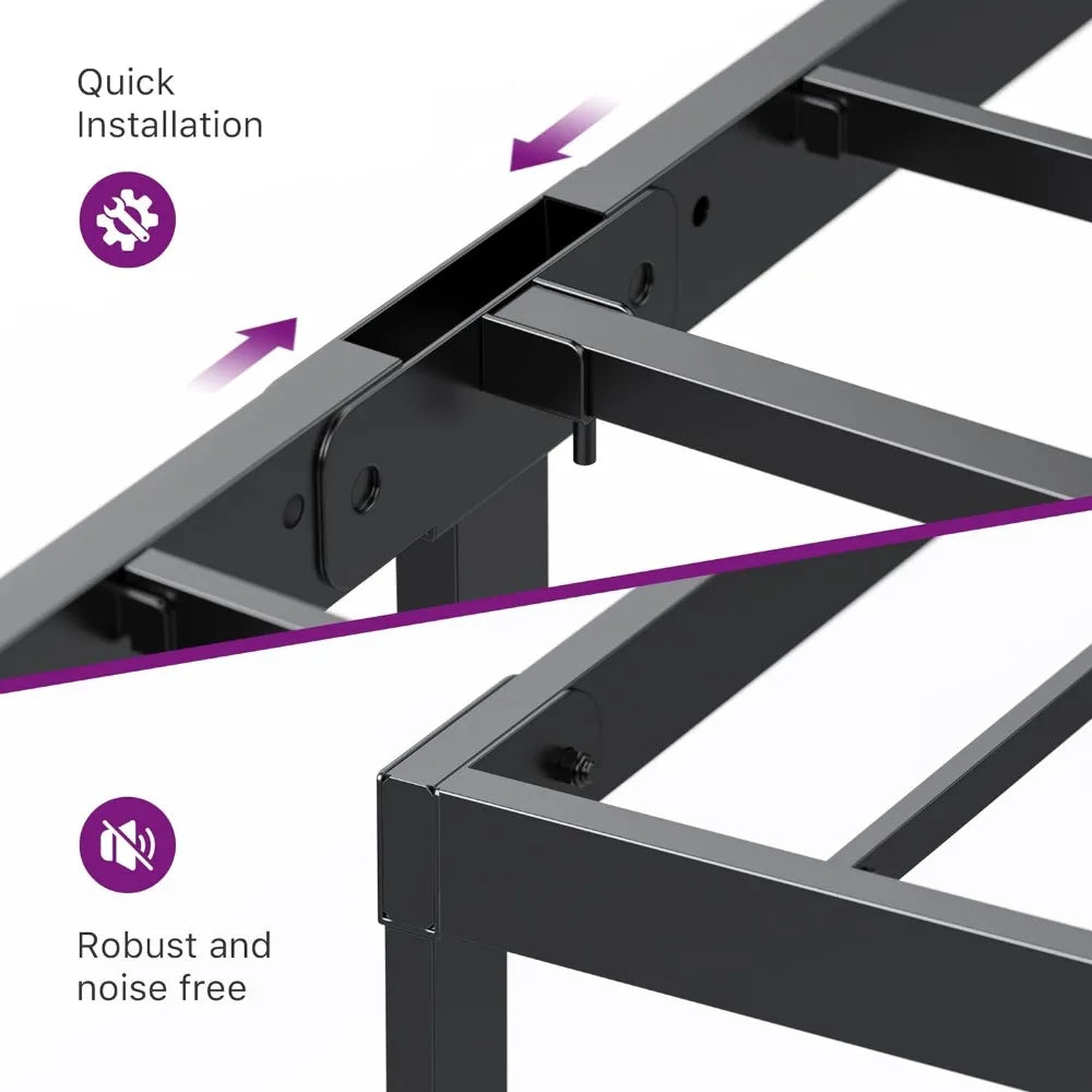 Metal Queen Bed Frame- Full Size Bedstead, King Platform with Storage, Air Mattress Twin for Bedroom Sturdy Steel Slat Support