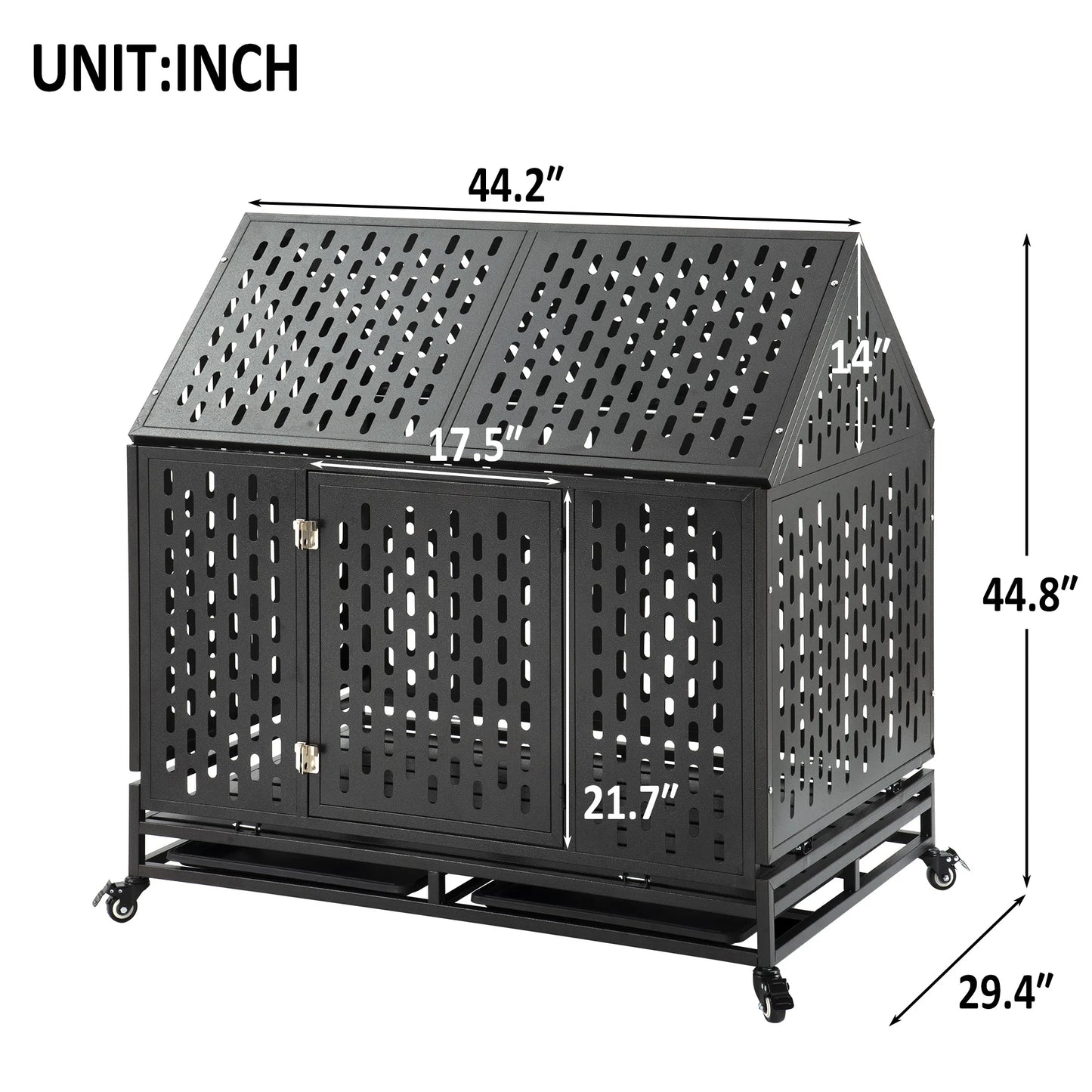 Heavy Duty Dog Crate Cage Kennel Strong Metal Plate Kennel Durable Indoor & Outdoor Kennel for Large Dogs roof Style