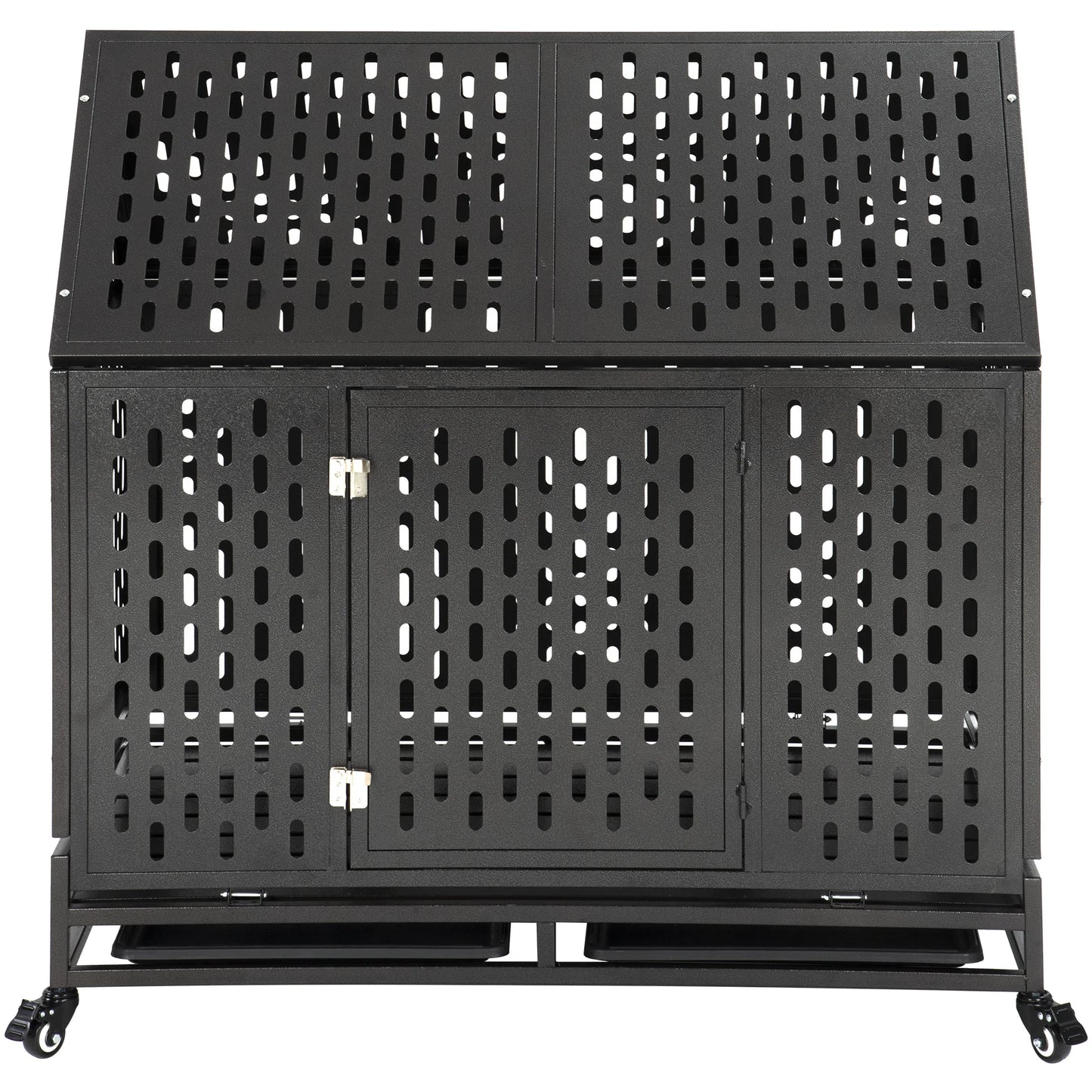 Heavy Duty Dog Crate Cage Kennel Strong Metal Plate Kennel Durable Indoor & Outdoor Kennel for Large Dogs roof Style